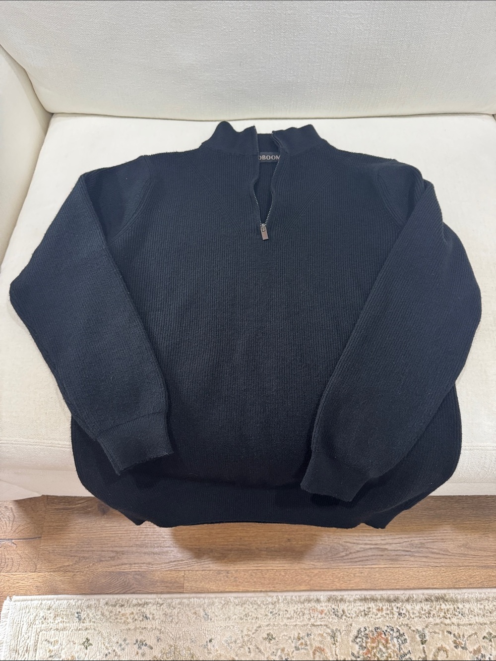 Men's Large Voboom Black Zip-Neck Sweater - Classic Knit